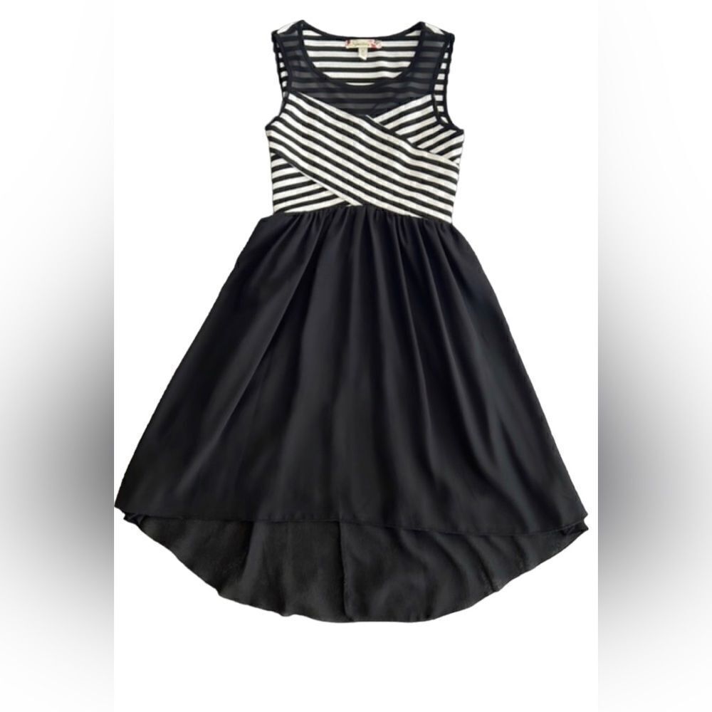 Speechless Girls Black white stripe mesh formal special occasion hi low dress 12